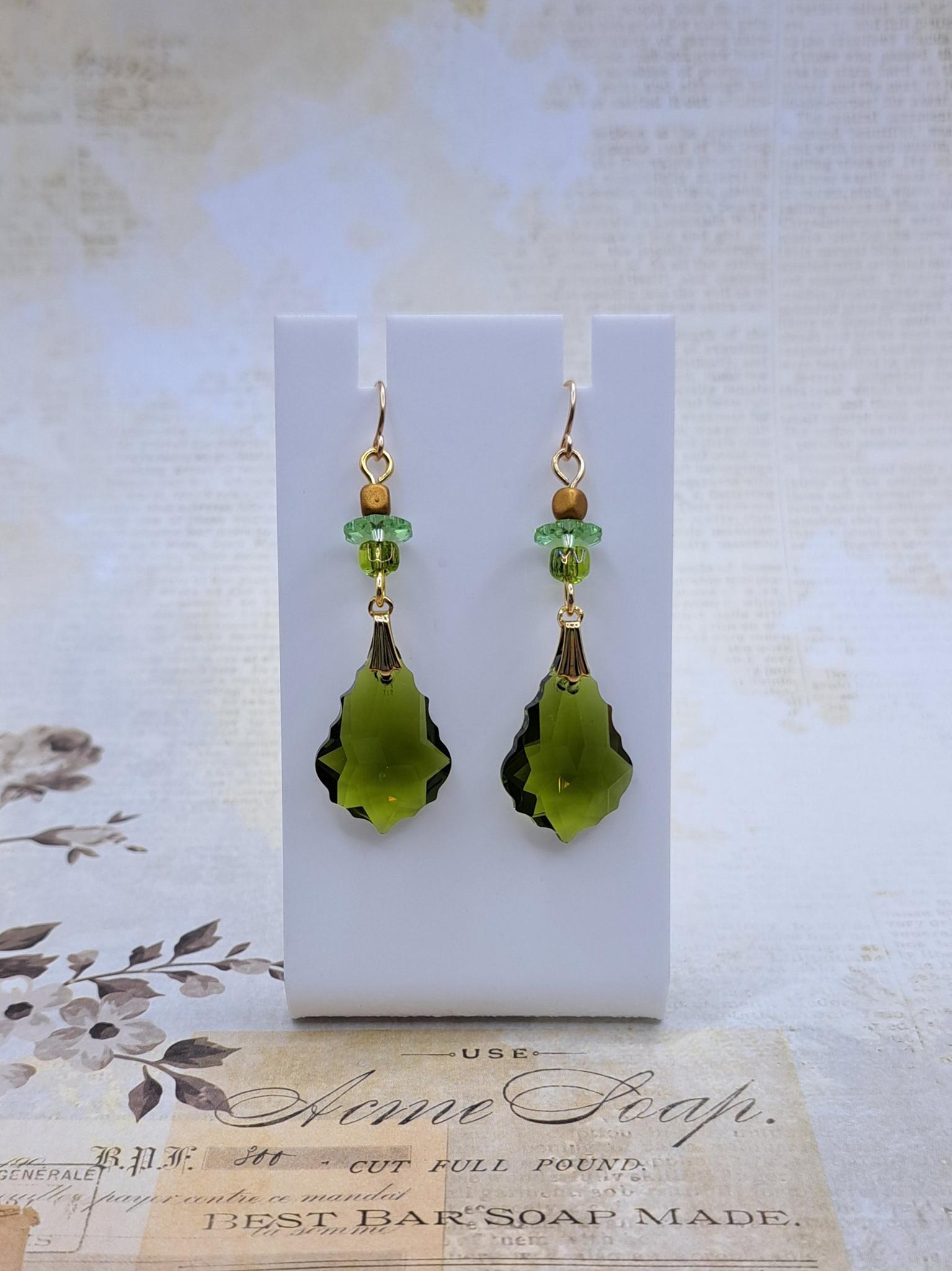 Swarovski Crystal Green Water Drop Clip Earrings | Sandy T.H. Jewellery